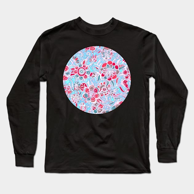 Sweet Spring Floral - cherry red & bright aqua Long Sleeve T-Shirt by micklyn